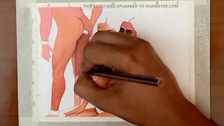 Erotic Art or Drawing Of Two Sexy Indian Women doing BDSM Sex with Husband