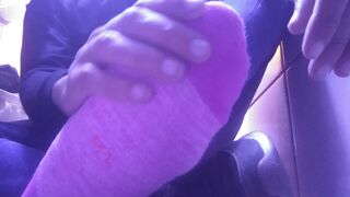 SHOWING MY NEW PINK SOCKS AND TIRED FEET