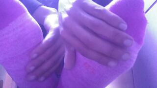 SHOWING MY NEW PINK SOCKS AND TIRED FEET
