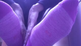 SHOWING MY NEW PINK SOCKS AND TIRED FEET