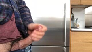 Ejaculation in the kitchen before dinner makes the boy more aroused.