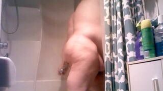 Showering and fucking my ass with a big dildo