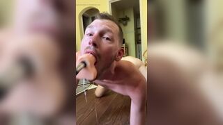 Faggot gags and spits on deep throat fuck machine dildo - 10 image