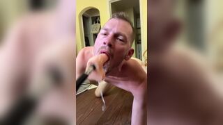 Faggot gags and spits on deep throat fuck machine dildo - 12 image