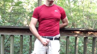 Jerking off in the woods on a public walkway. Sagging in my AE boxers and verbal masturbation