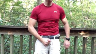 Jerking off in the woods on a public walkway. Sagging in my AE boxers and verbal masturbation