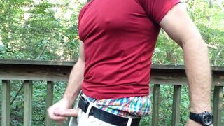 Jerking off in the woods on a public walkway. Sagging in my AE boxers and verbal masturbation - 9 image