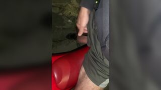 Huge biker dick on the street at night