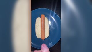 Huge watery cumshot on hotdog - 12 image