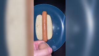 Huge watery cumshot on hotdog - 2 image