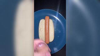 Huge watery cumshot on hotdog - 3 image