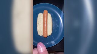 Huge watery cumshot on hotdog - 5 image