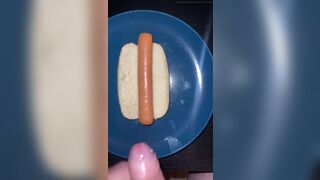 Huge watery cumshot on hotdog - 7 image