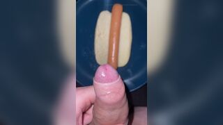 Huge watery cumshot on hotdog - 8 image