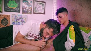 Camilo Brown Giving Intense Blowjob to Hot Twink Andres Zp Causing Massive Cumshots