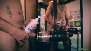 Big Uncut Cock Latino Camilo Brown Fucking Fleshlight Shooting a Big Load and Eating His Own Cum - 1 image