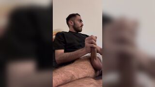 Hairy guy jerking off big cock