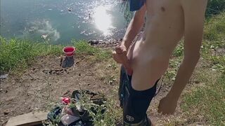 Guy jerking off in nature and fishing - 14 image