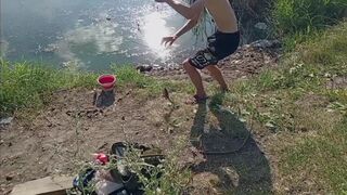 Guy jerking off in nature and fishing - 7 image