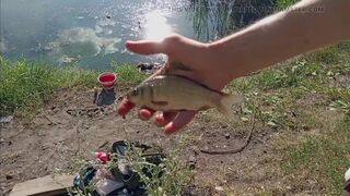 Guy jerking off in nature and fishing
