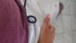 massage my cock using white shorts, maybe you can see the head of my cock