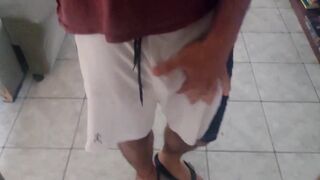 massage my cock using white shorts, maybe you can see the head of my cock