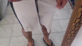 massage my cock using white shorts, maybe you can see the head of my cock