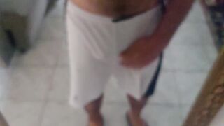 massage my cock using white shorts, maybe you can see the head of my cock