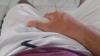 massage my cock using white shorts, maybe you can see the head of my cock