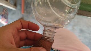 Malleable stick in the disinfectant bottle of the inexperienced straight slave. - 2 image