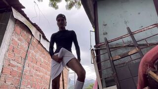 soccer player finishes training and jerks off