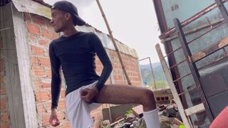 soccer player finishes training and jerks off