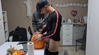 Gay Boys Have Fun: We Fuck the Halloween Pumpkin and Cum on It