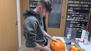 Gay Boys Have Fun: We Fuck the Halloween Pumpkin and Cum on It