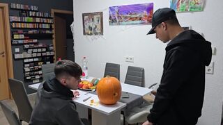Gay Boys Have Fun: We Fuck the Halloween Pumpkin and Cum on It - 3 image