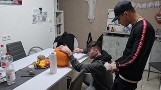 Gay Boys Have Fun: We Fuck the Halloween Pumpkin and Cum on It