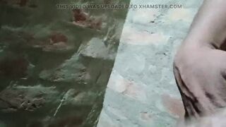 Gay guy spanking his cock in the bathroom