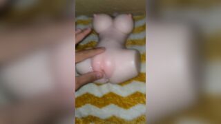 Fuck with a mini bust fake pussy