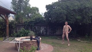 Naked in my backyard and masturbating and exhibition