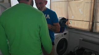 Old Mature Hung Big Cock Repairman Is Fixing the Washmachine for a Horny Couple