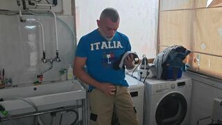 Old Mature Hung Big Cock Repairman Is Fixing the Washmachine for a Horny Couple