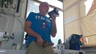 Old Mature Hung Big Cock Repairman Is Fixing the Washmachine for a Horny Couple