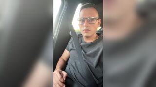 German twink boy jerks off in moving car and cums - 1 image