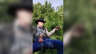 Cowboy dad on break and pumping his cock