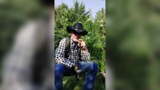 Cowboy dad on break and pumping his cock - 3 image