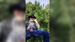 Cowboy dad on break and pumping his cock - 6 image