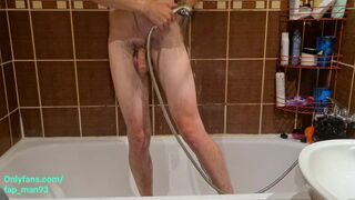 After hot masturbation of my dick with intense orgasm and cum on my belly I had to take a shower 4K - 15 image