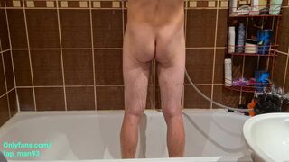After hot masturbation of my dick with intense orgasm and cum on my belly I had to take a shower 4K - 4 image