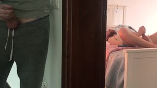 SpySexStories watching his stepbrother masturbating cum on the door! - 4 image