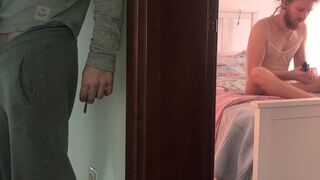 SpySexStories watching his stepbrother masturbating cum on the door! - 5 image